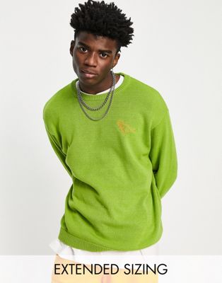 ASOS DESIGN knitted jumper with t-rex embroidery in green
