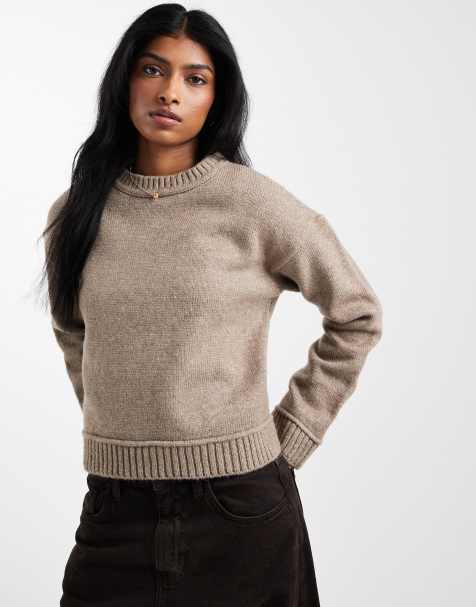 ASOS DESIGN knitted jumper with wide rib detailing in mocha - view 1