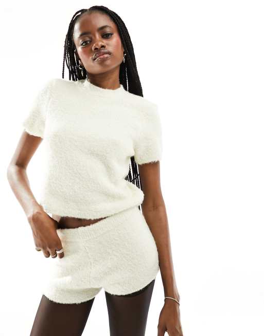 ASOS DESIGN knitted knicker short co-ord in cream ASOS