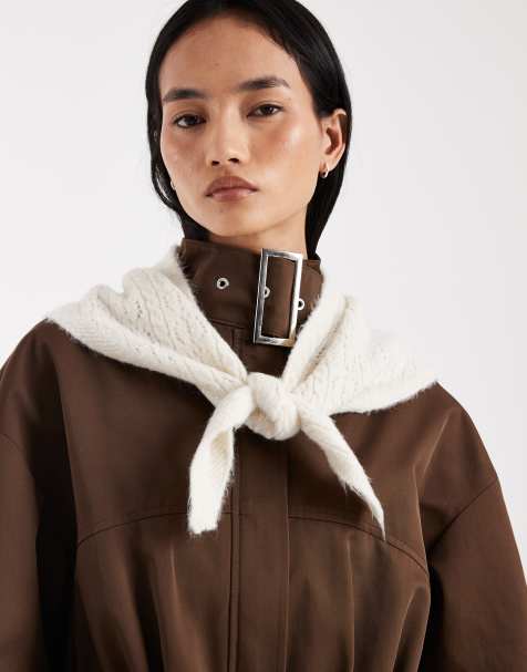 ASOS DESIGN knitted lace look triangle scarf in ecru - view 1