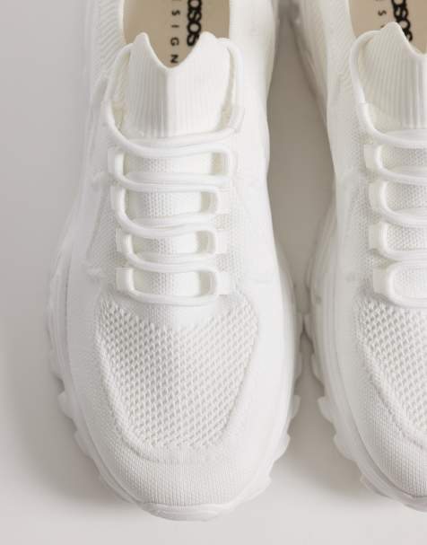 ASOS DESIGN knitted lace-up trainers in white - view 1