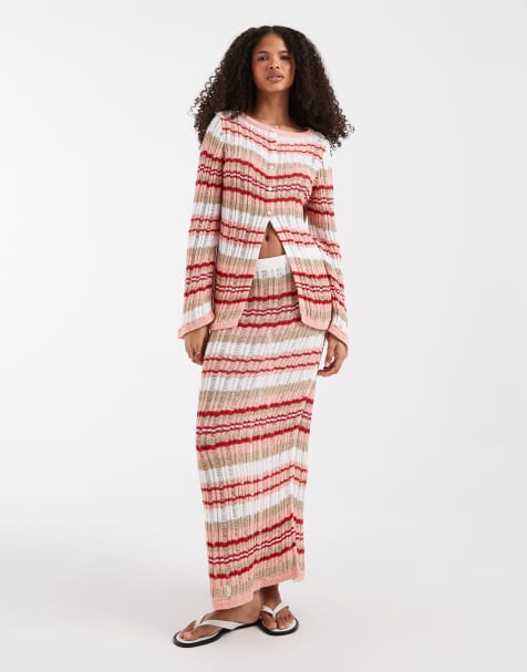 ASOS DESIGN knitted ladder stitch cardigan co-ord in orange stripe - MULTI - view 1