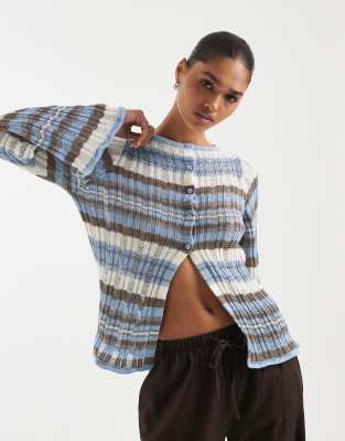 Asos Design Knitted Ladder Stitch Cardigan In Blue