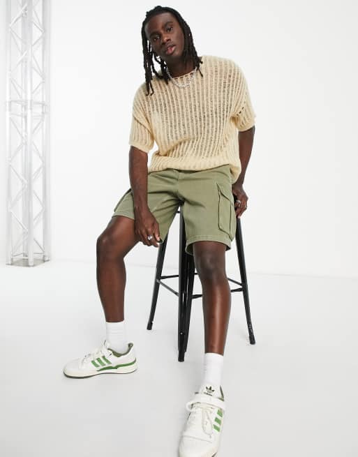 ASOS DESIGN knitted laddered t-shirt in stone, 4 of 4