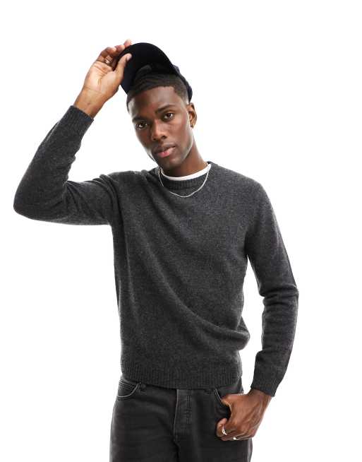 ASOS DESIGN lambswool roll neck sweater in charcoal