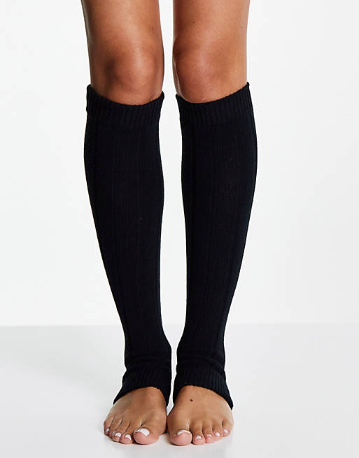 ASOS DESIGN knitted leg warmer in black