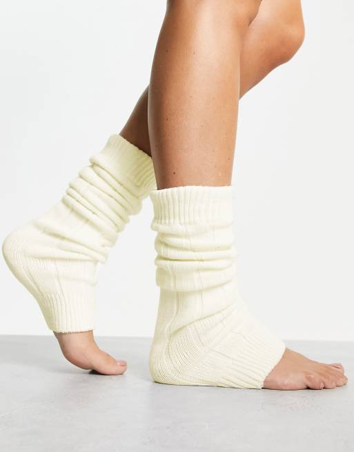 Rib-knit Leg Warmers - White - Ladies