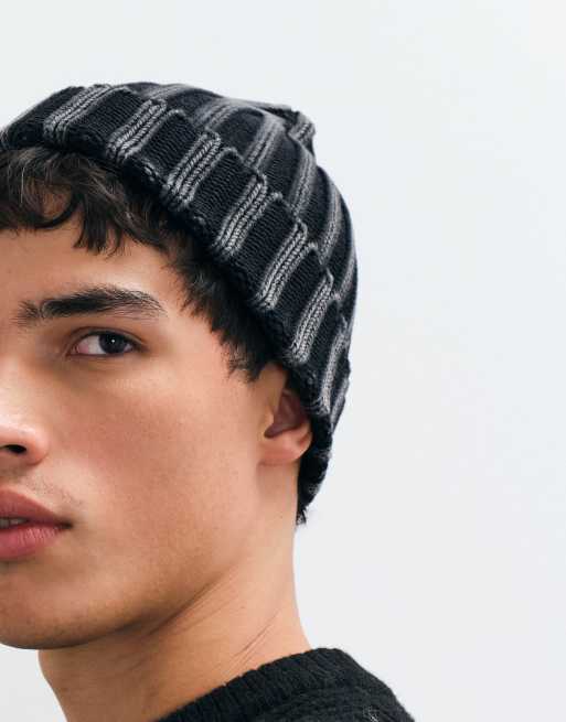 ASOS DESIGN knitted light wash chunky rib beanie in gray, 2 of 3
