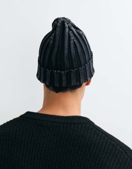 ASOS DESIGN knitted light wash chunky rib beanie in gray, 3 of 3