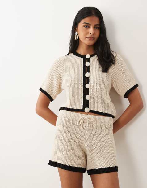 ASOS DESIGN knitted linen blend shorts co-ord in ecru - view 1
