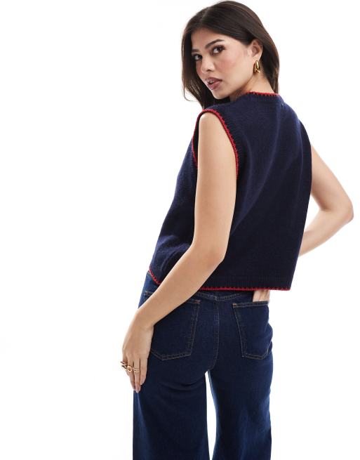 ASOS DESIGN knitted lobster tank top in navy