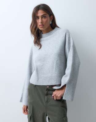 Asos Design Knitted Long Sleeve Cut Out Detail Sweater In Neutral