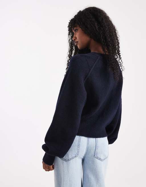 ASOS DESIGN knit long sleeve henley sweater in navy