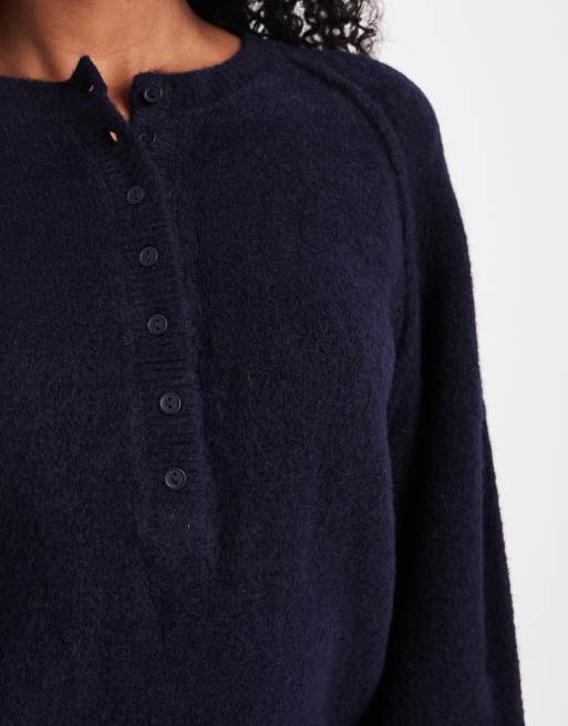 ASOS DESIGN knit long sleeve henley sweater in navy