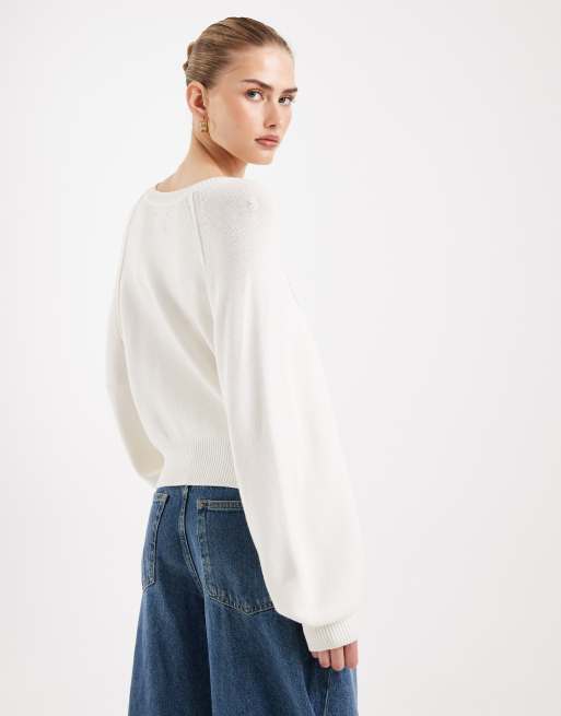 ASOS DESIGN knitted long sleeve henley jumper with contrast buttons in cream, 2 of 4