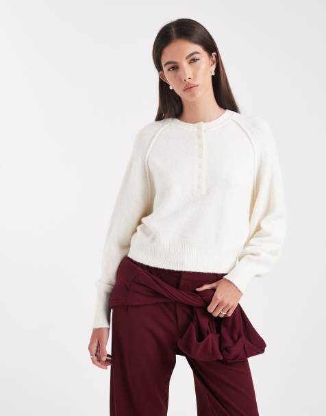 ASOS DESIGN knitted long sleeve henley sweater in oatmeal - view 1