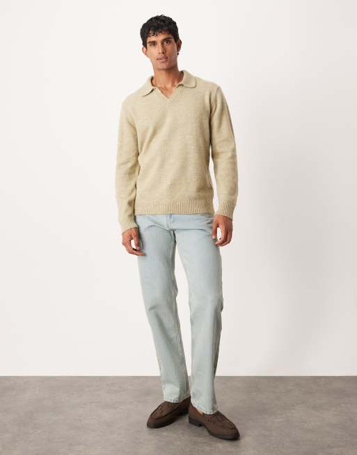 ASOS DESIGN knitted long sleeve notch neck polo in sage green, 2 of 5
