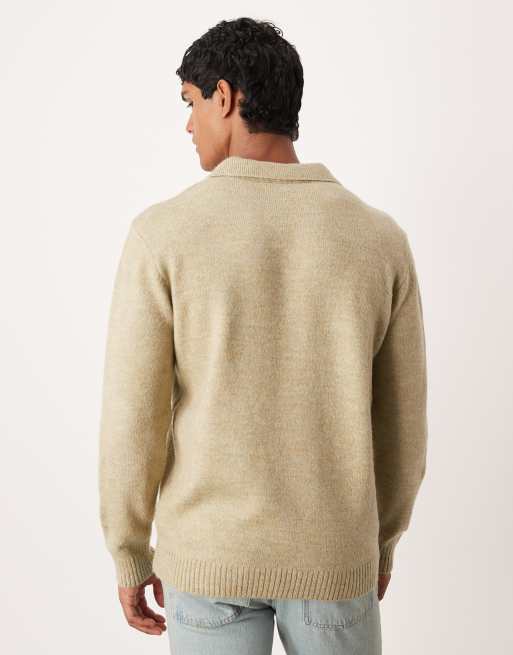 ASOS DESIGN knitted long sleeve notch neck polo in sage green, 3 of 5