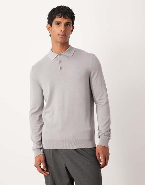 ASOS DESIGN knitted long sleeve polo in grey