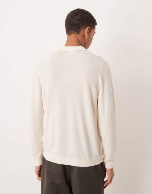 ASOS DESIGN knitted long sleeve pure merino wool notch neck polo in black, 3 of 5