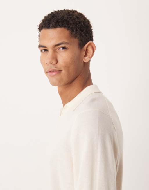 ASOS DESIGN knitted long sleeve pure merino wool notch neck polo in black, 4 of 5