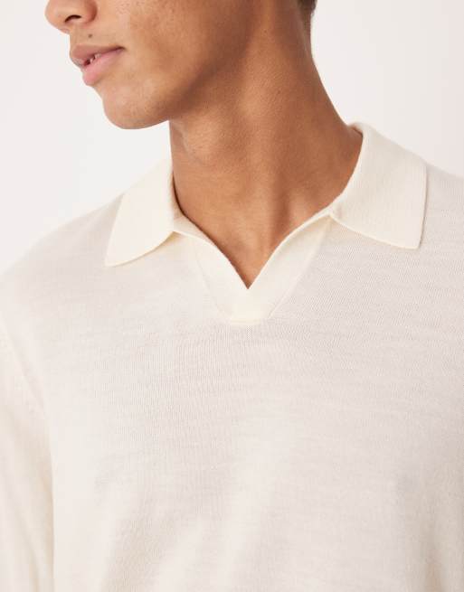 ASOS DESIGN knitted long sleeve pure merino wool notch neck polo in black, 5 of 5