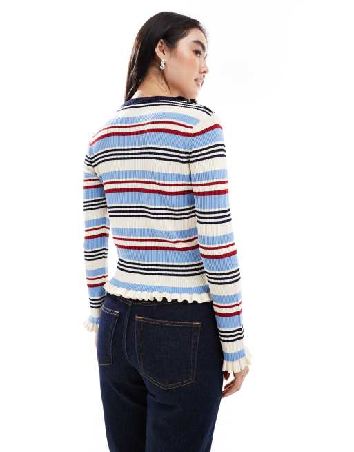 ASOS DESIGN knitted long sleeve top in multi stripe