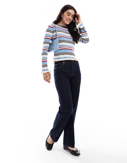 ASOS DESIGN knitted long sleeve top in multi stripe