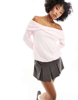 ASOS DESIGN long sleeve top with notch neck in rib in pink marl