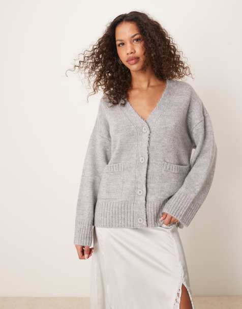 ASOS DESIGN knitted longline boyfriend cardigan in grey - view 1