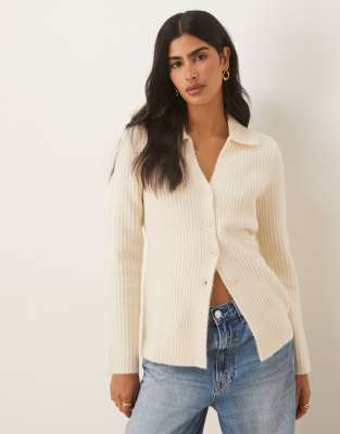 Asos Design Knitted Longline Fitted Shirt In White