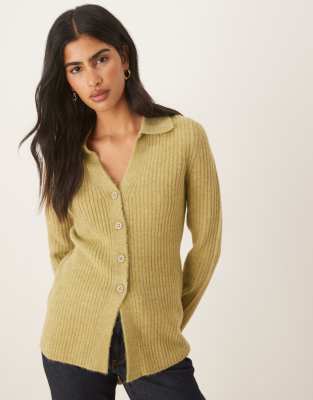 Asos Design Knitted Longline Fitted Shirt In Green