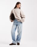 [ASOS DESIGN] ASOS DESIGN knitted longline funnel neck jumper in multiply oatmeal-Neutral S Oatmeal