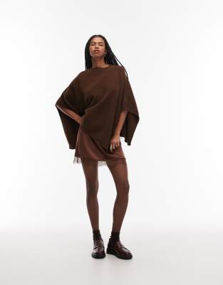 ASOS DESIGN ASOS DESIGN knitted longline poncho in chocolate brown