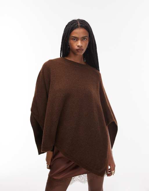 ASOS DESIGN knitted longline poncho in chocolate brown | ASOS