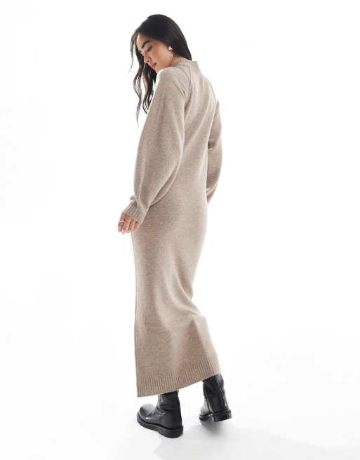 ASOS DESIGN knit maxi dress with raglan detailing in mushroom