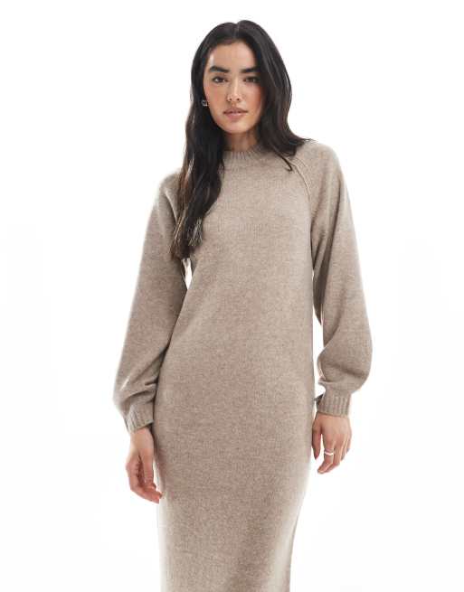 ASOS DESIGN knit maxi dress with raglan detailing in mushroom
