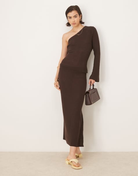 ASOS DESIGN knitted maxi skirt co-ord in chocolate - view 1