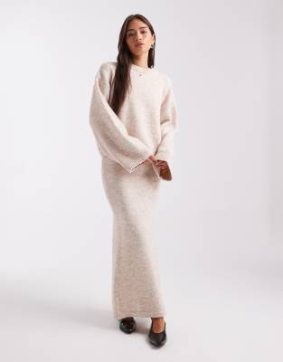 Asos Design Knitted Maxi Skirt Co-ord With Wool-white