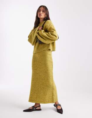 Asos Design Knitted Maxi Skirt Co-ord With Wool-green