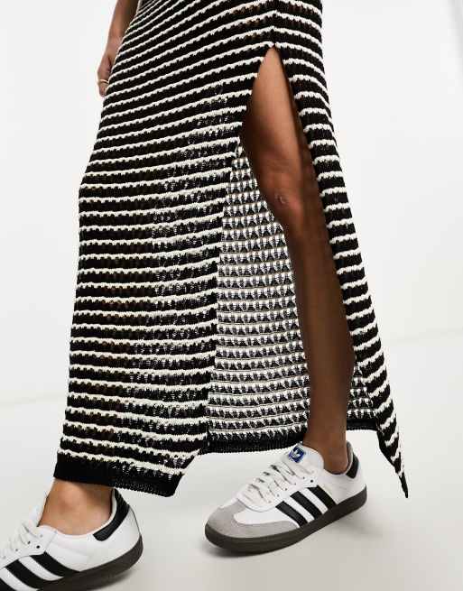ASOS DESIGN knitted maxi skirt in black and white stripe