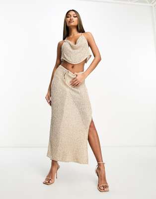 ASOS DESIGN knitted maxi skirt in gold sequin yarn co ord ASOS