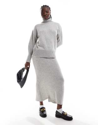 Asos Design Knitted Maxi Skirt In Mid Gray - Part Of A Set