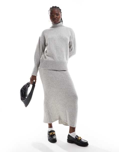 ASOS DESIGN knitted maxi skirt in mid gray - part of a set - view 1