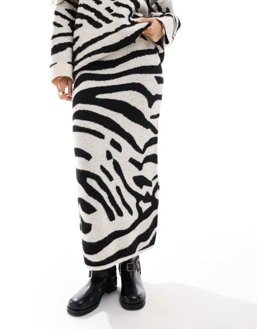 ASOS DESIGN knitted maxi skirt in zebra (part of a set) ASOS