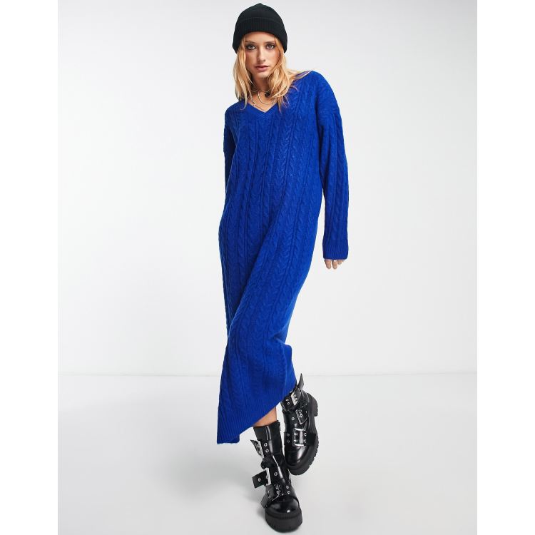 ASOS DESIGN knitted maxi sweater dress in cable in blue