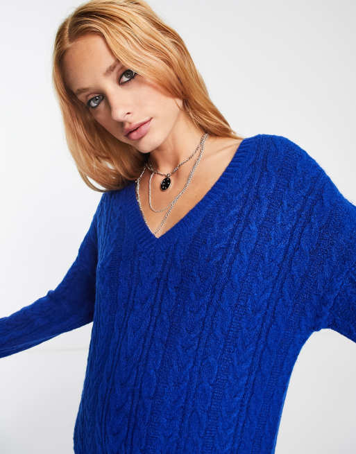 ASOS DESIGN knitted maxi sweater dress in cable in blue | ASOS
