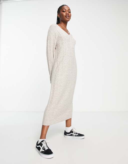 ASOS DESIGN knitted maxi sweater dress in cable in oatmeal