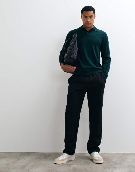 ASOS DESIGN knitted merino long sleeve polo in green, 2 of 5