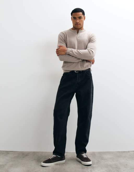 ASOS DESIGN knitted merino wool henley in taupe, 2 of 5